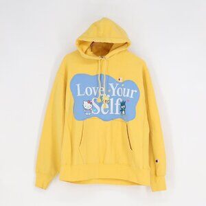 Hello Kitty Upcycled Reworked Custom Yellow Hoodie Size L